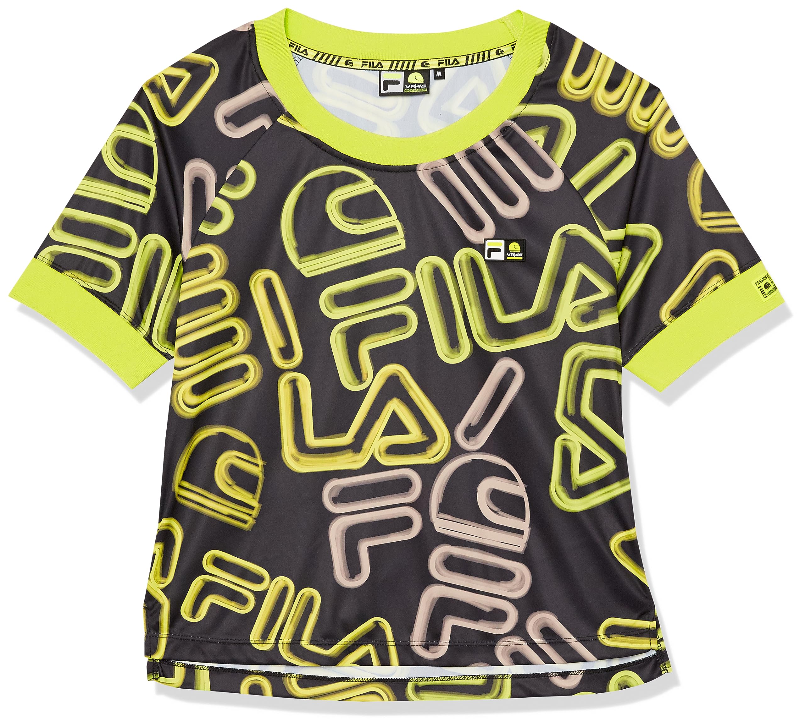 VR 46 Women's Cropped AOP Row Vr46 Riders Academy T-Shirts, Black, XS