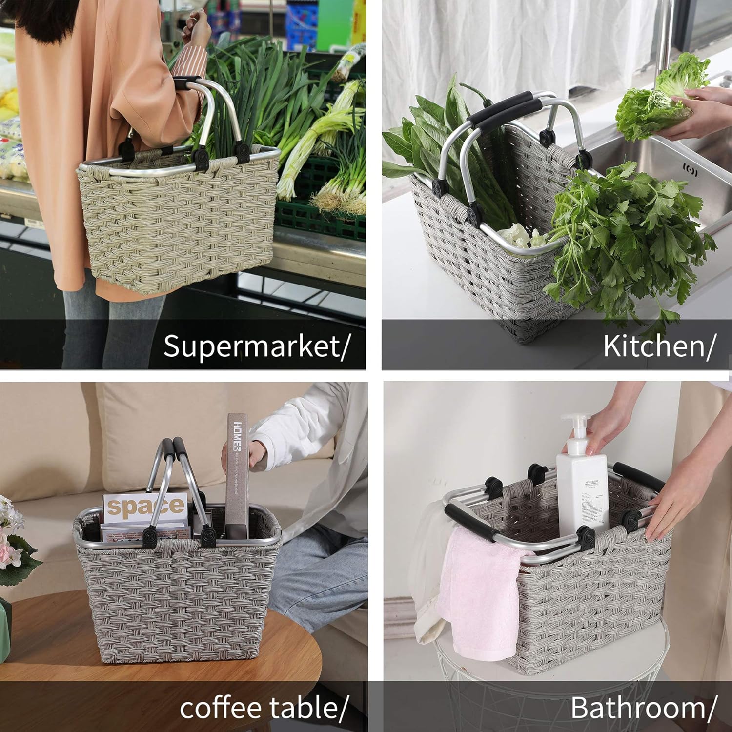 Picnic Basket Shopping Basket Woven With Double Handles Empty Gift Farmers Market Baskets Folding Easter Basket Storage Of Plastic Eggs And Candy Organizer Blanket Storage Bath Toy And Kids Toy : Garden & Outdoor