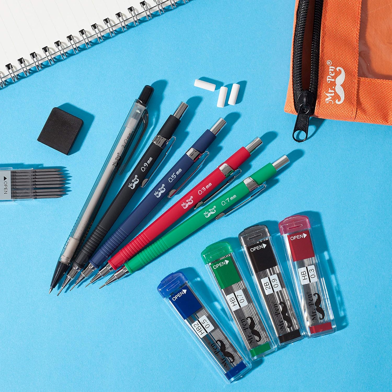 Mr. Pen Mechanical Pencil Set with Lead and Eraser Refills, 5 Sizes - 0.3, 0.5, 0.7, 0.9 and 2 Millimeters, Drafting, Sketching, Illustrations, Architecture, Drawing Mechanical Pencils : Office Products