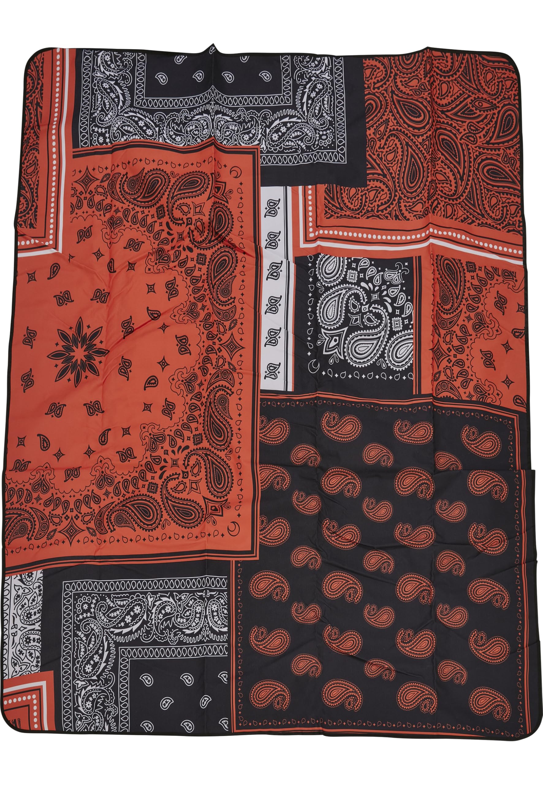 Urban Classics Unisex Bandana Patchwork Print Blanket, Black/Orange, One Size