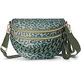 FEIBOON Spacious Checkered Nylon Crossbody Bag Bum Bag Checkered Handbags Wallets with Personalized Chain for Women