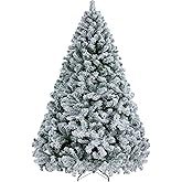 Yaheetech 7.5ft Premium Snow Flocked Hinged Artificial Christmas Fake Spruce Full Tree for Home Office Party Decoration with 