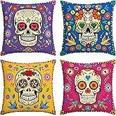 Yarcooly Day of The Dead Pillow Covers Dia De Los Muertos Throw Pillow Case Mexican Sugar Skull Marigolds Floral Decor Day of The Dead Decorations for Home Party