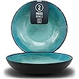 Stoneware Pasta Bowls Set of 2, Stylish dark petrol Blue Plates Ceramic, 7.7" Salad Bowl Set, Dishwasher and Microwave Safe Ceramic Bowl Plates, Salad Bowls, Large Soup Bowls
