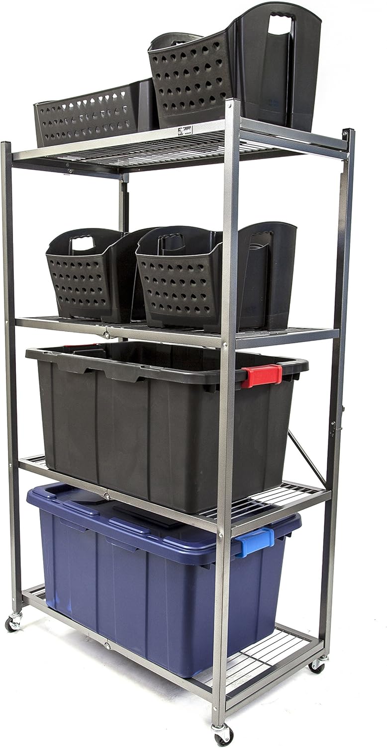 Origami Rack 3 Tier Foldable Storage Rolling Cart Metal Wire Organizer Shelves | Small Portable Pre-Assembled with wheels | 29" W x 13" D x 35.5" H | R3 Series White: Home Improvement