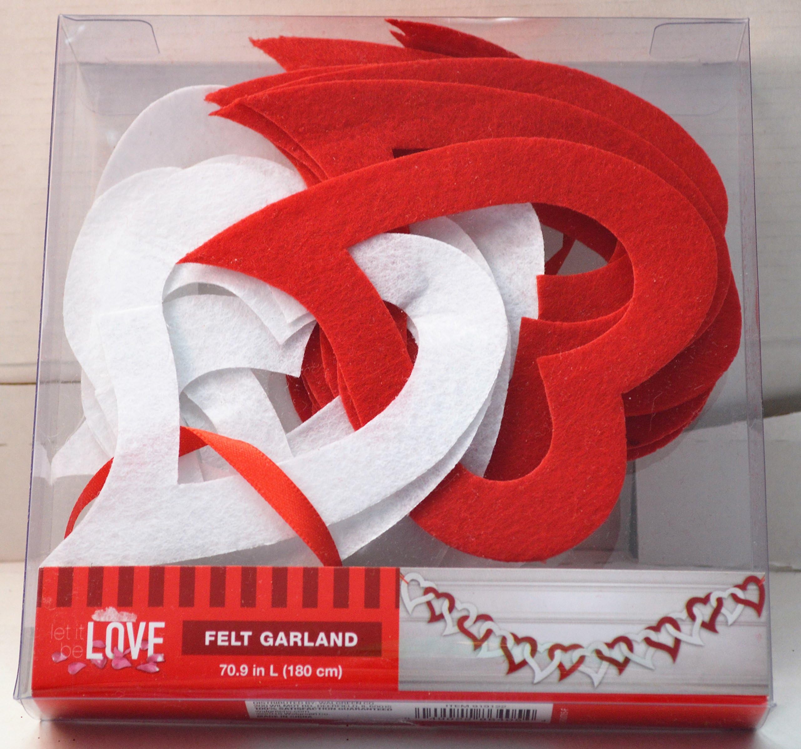 Love Valentine Felt Garland White and Red Heart Shape 70.9 in Lenght (180cm)