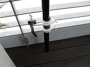 2 x SONNENSCHIRMHALTER für BALKONGELÄNDER für STÖCKE von 25 bis Ø 42 mm - für Außen oder Innen Befestigung mit 11 cm Abstands Schirmhalter -