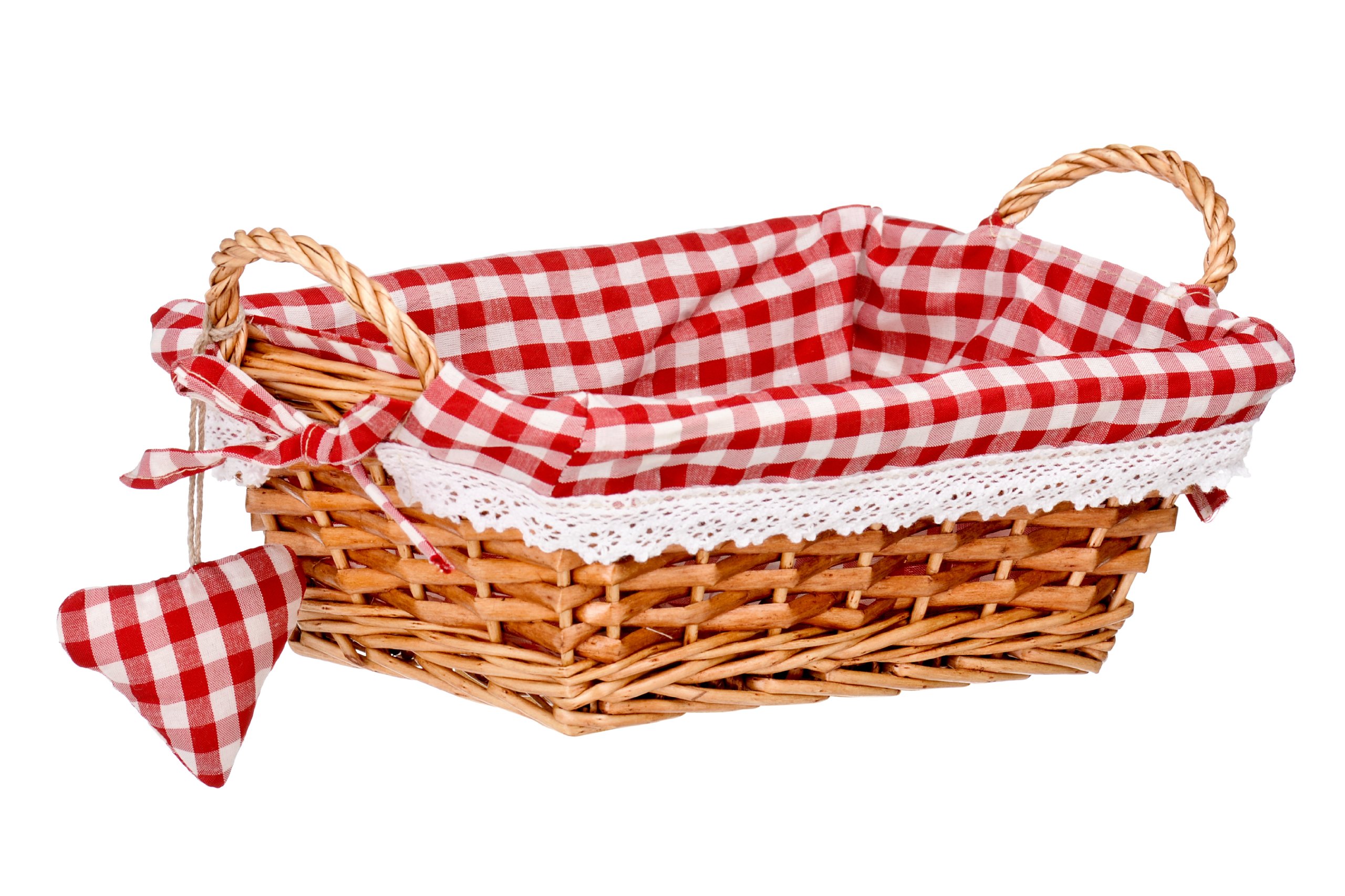 Premier Housewares Rectangle Willow Basket with Gingham Lining - Red