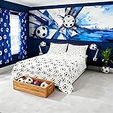 Soccer Kids Sheet Full Size,Ball Sports Games Competition Bedding Set,Girls Boys Adults Room Decor,American Football Cartoon Black White Unique Bed Sheet Set 4pcs(Fitted + Flat + 2 Pillowcases)