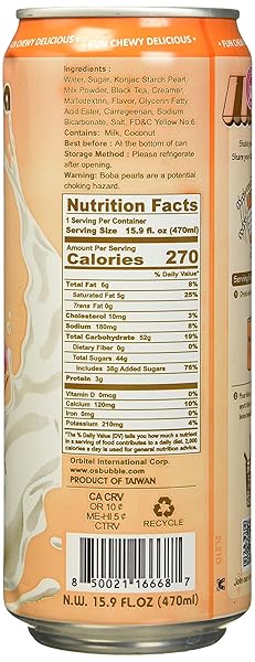 O’S BUBBLE GUMMY BOBA LATTE CANNED BUBBLE TEA DRINK WITH CHEWY BOBA PEARLS (KONJAC), 22% WHOLE MILK BLEND, 470ML(15.9 FL OZ/CAN), THAI TEA, (PACK OF 12)