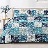 Exclusivo Mezcla Reversible Boho Quilts Queen Size, Navy Blue Bedspreads Lightweight Coverlet All Season Patchwork Quilt Bedding Set with Printed Floral Pattern (1 Quilt, 2 Pillow Shams)