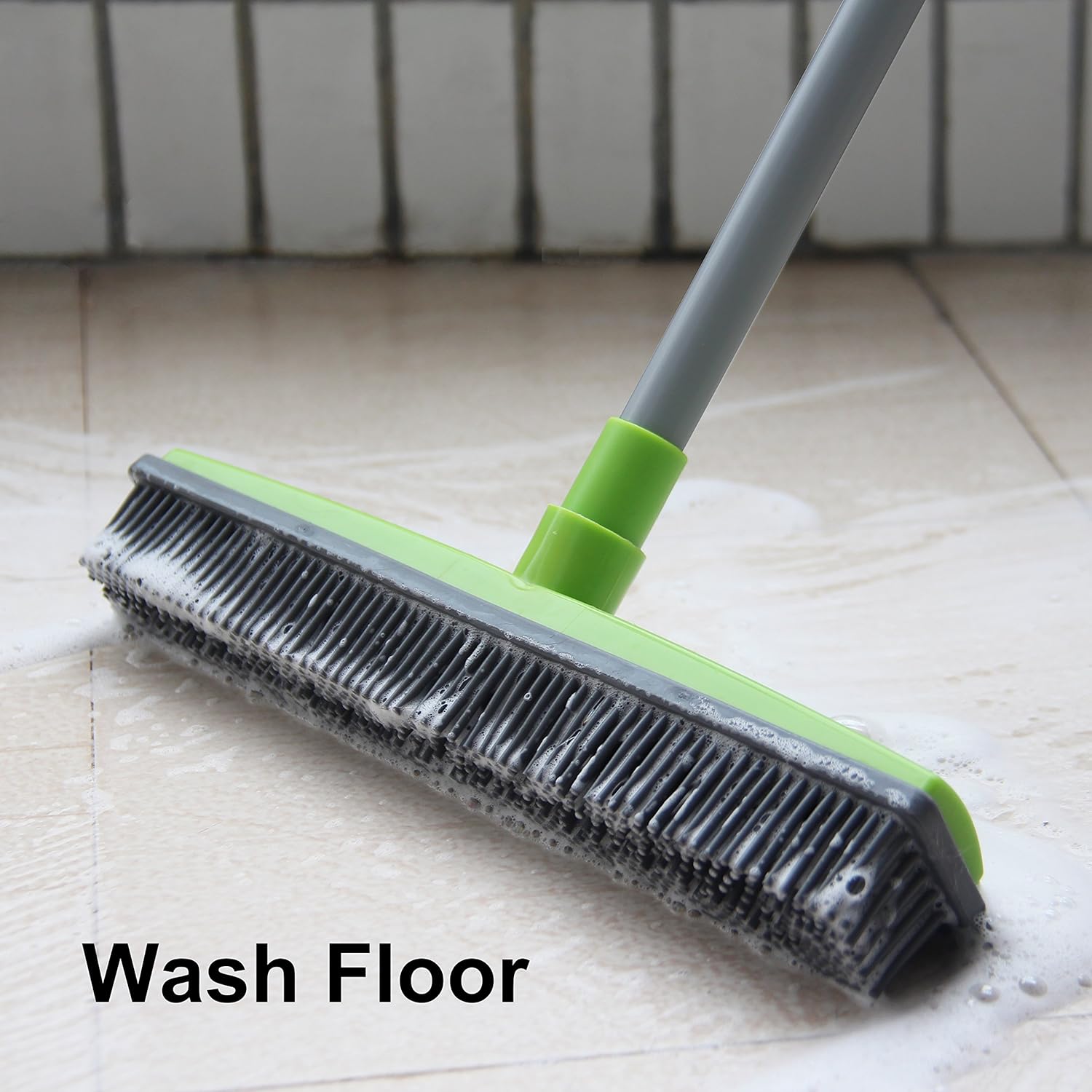 LandHope Push Broom Long Handle Rubber Bristles Sweeper Squeegee Edge 54 inches Non Scratch Bristle Broom for Pet Cat Dog Hair Carpet Hardwood Tile Windows Clean Water Resistant (Telescopic): Home & Kitchen