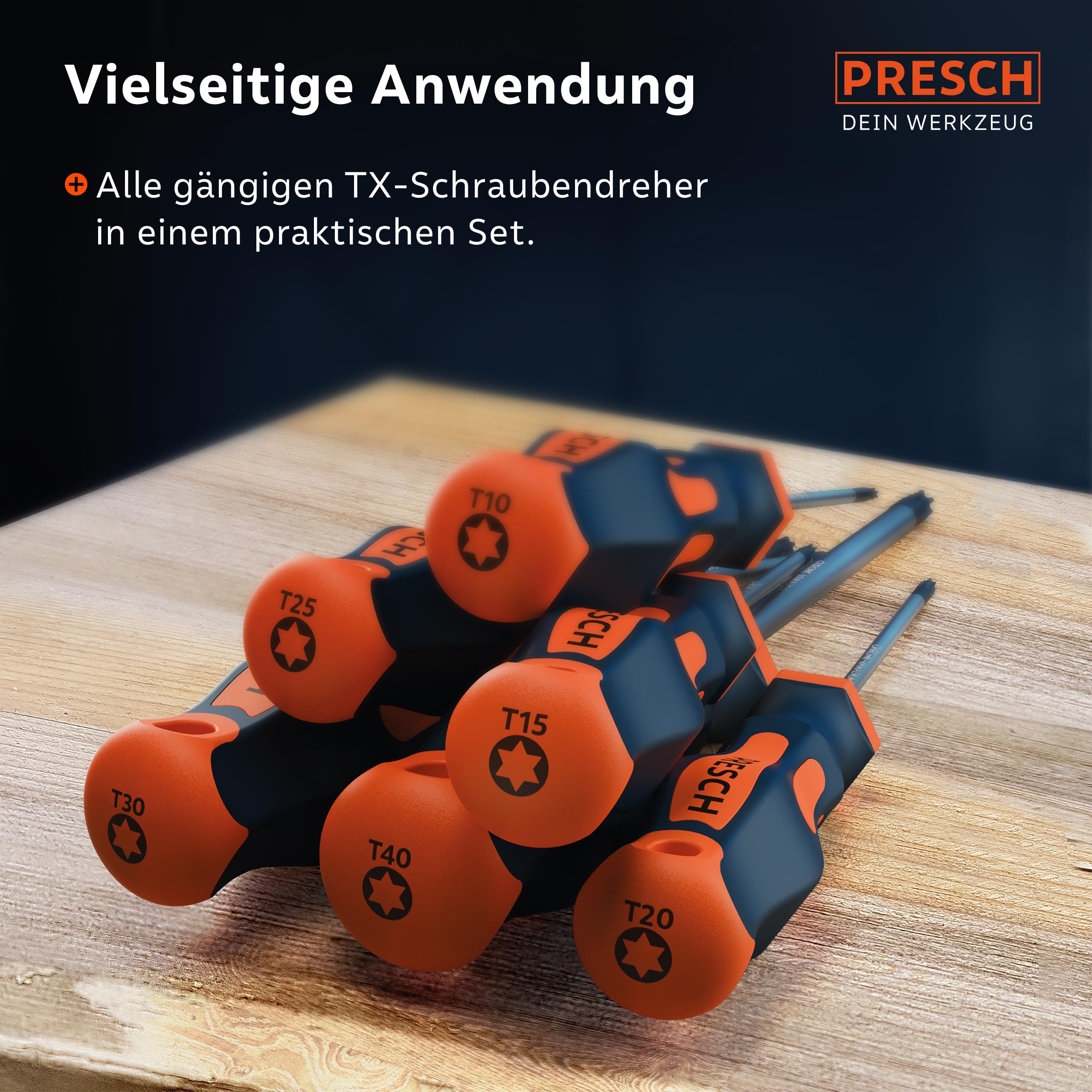 Presch TX Schraubendreher Set 6-teilig - Hochwertige, magnetische Sternschraubenzieher - Innensechsrund T Schraubenzieher Satz - Profi Werkzeug zum Schrauben 3