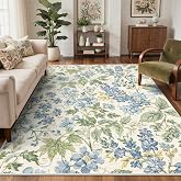 Bavni 5x7 Blue Floral Area Rug, Washable Non-Slip for Bedroom | Soft Low-Pile Carpet, Lightweight and Easy to Vacuum, Sage Living Rooms, Dining Rooms, Bedrooms, and Home Offices