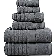 LANE LINEN Ribbed Space Grey Bath Towels Set for Bathroom - 100% Cotton Luxury Towels , Quick Dry, 2 Bath Towels, 2 Hand Towels, 2 Wash Cloths - 6 Piece Set