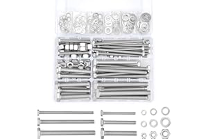 PGMJ 164 Pcs Hex Head Nuts and Bolts Assortment Kit - M6/M8/M10 Silver 304 Stainless Steel Screws Metric Machine Screws Include Flat & Lock Washers (K13 Long Sets)