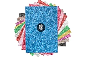 TIFEE Glitter Vinyl HTV Heat Transfer Bundle, Iron on Vinyl Sheets for T Shirts with Green Pink Purple Black and Red 10 Pack 12x10 INCH, Sparkle Multi Colored Iron-on Vinyl