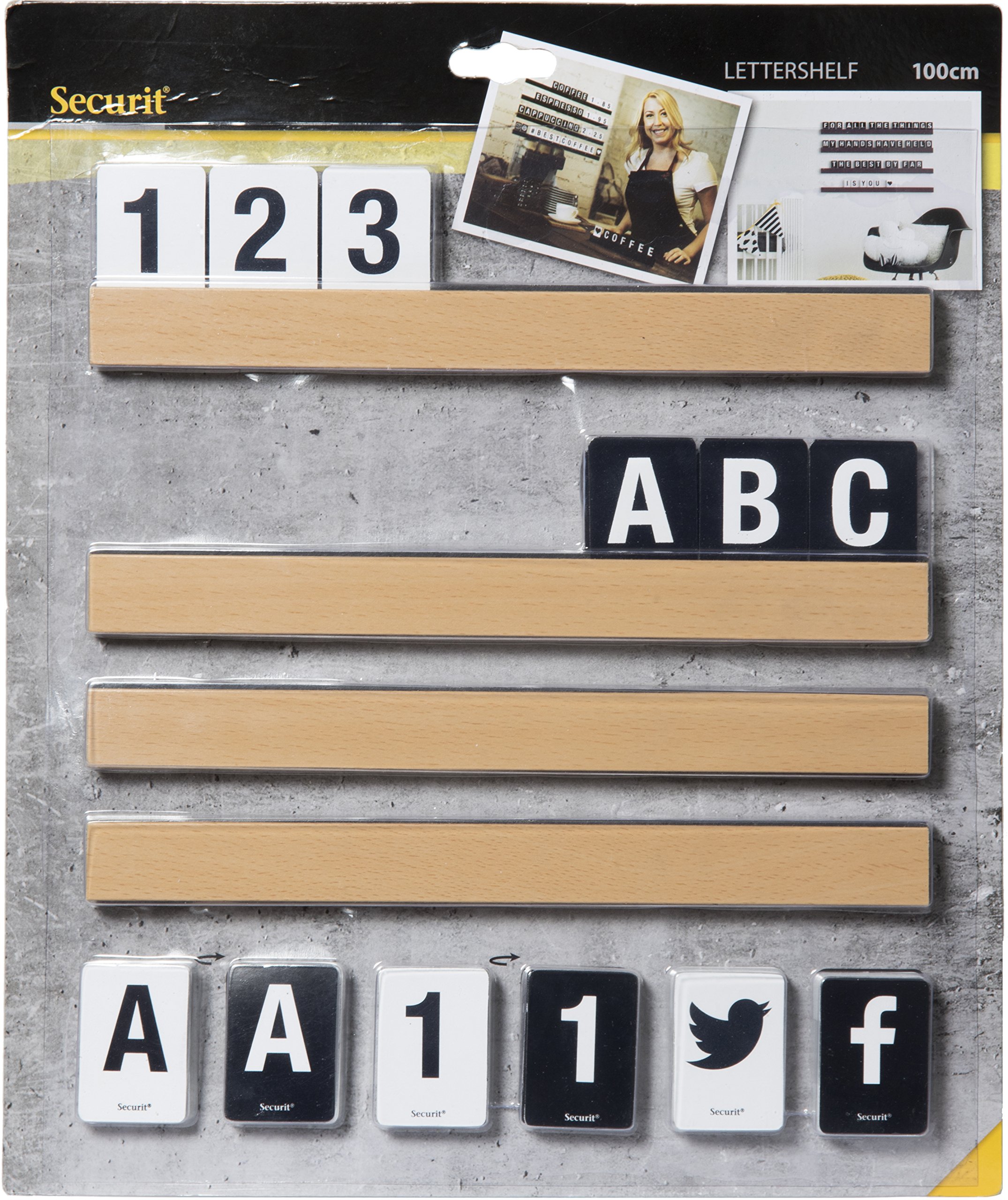 Securit Letter Shelf,Including Letters & numbers-1m-Teak, Wood 20 x 35.5 x 30 cm