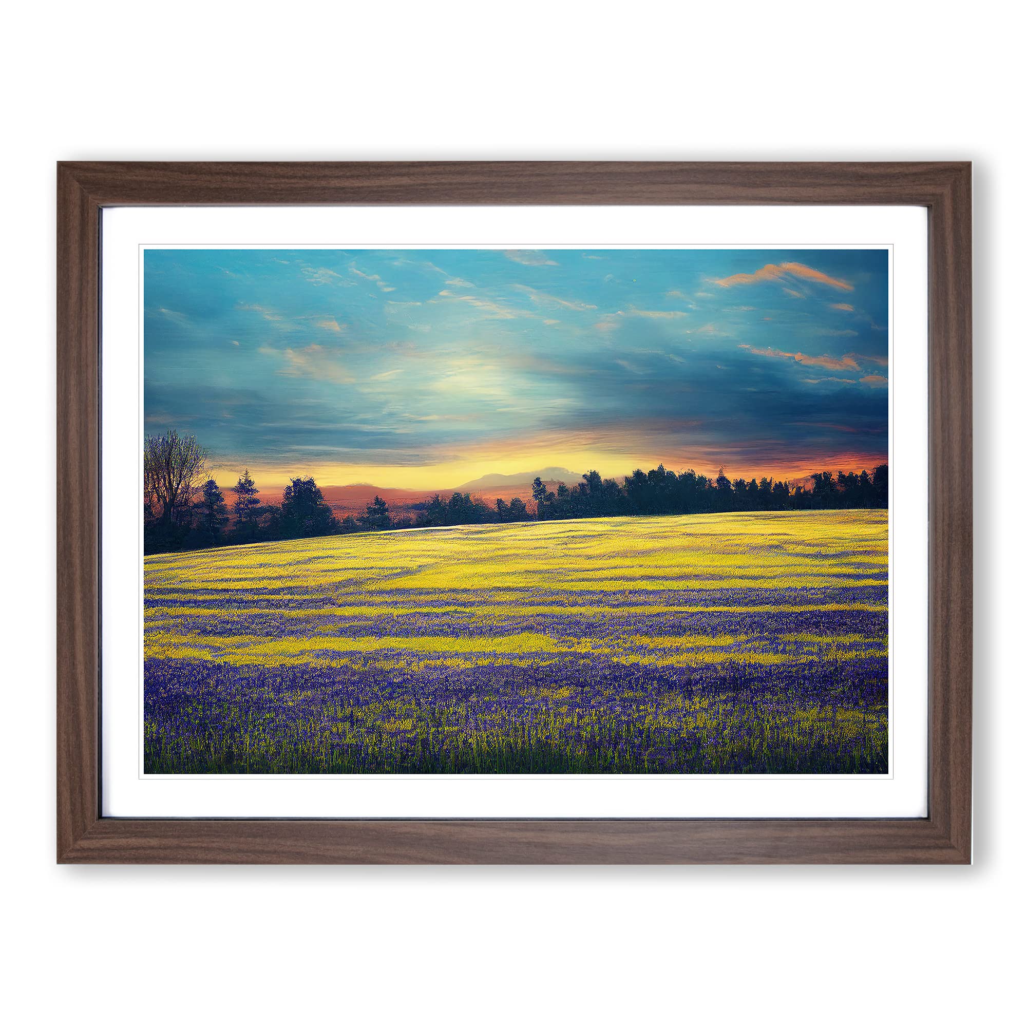 Entrancing Bluebell Field Sunrise Framed Print | A3 Walnut Framed Wall Art | Ready to Hang | Modern Landscape Picture | Living Room Bedroom Lounge Office