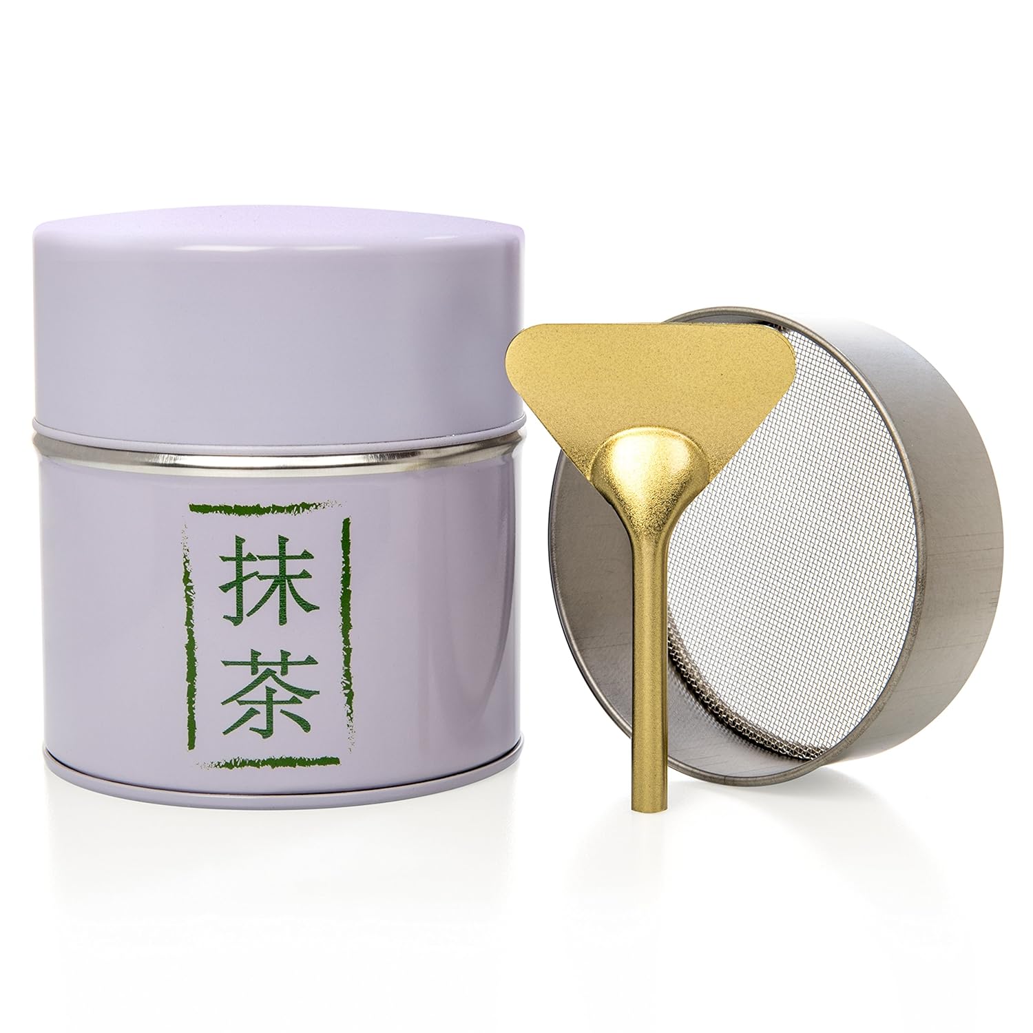 Holds Up To 113g Matcha Plated Aluminum Tin and Stainless Steel Mesh