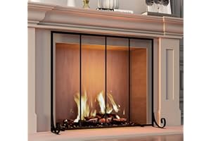 Fire Beauty Flat Panel Fireplace Screen Spark Guard Wrought Metal Gate Cover for Home, Decorative Mesh Fire Place Safety Fence,Baby Safe Spark Guard Protector