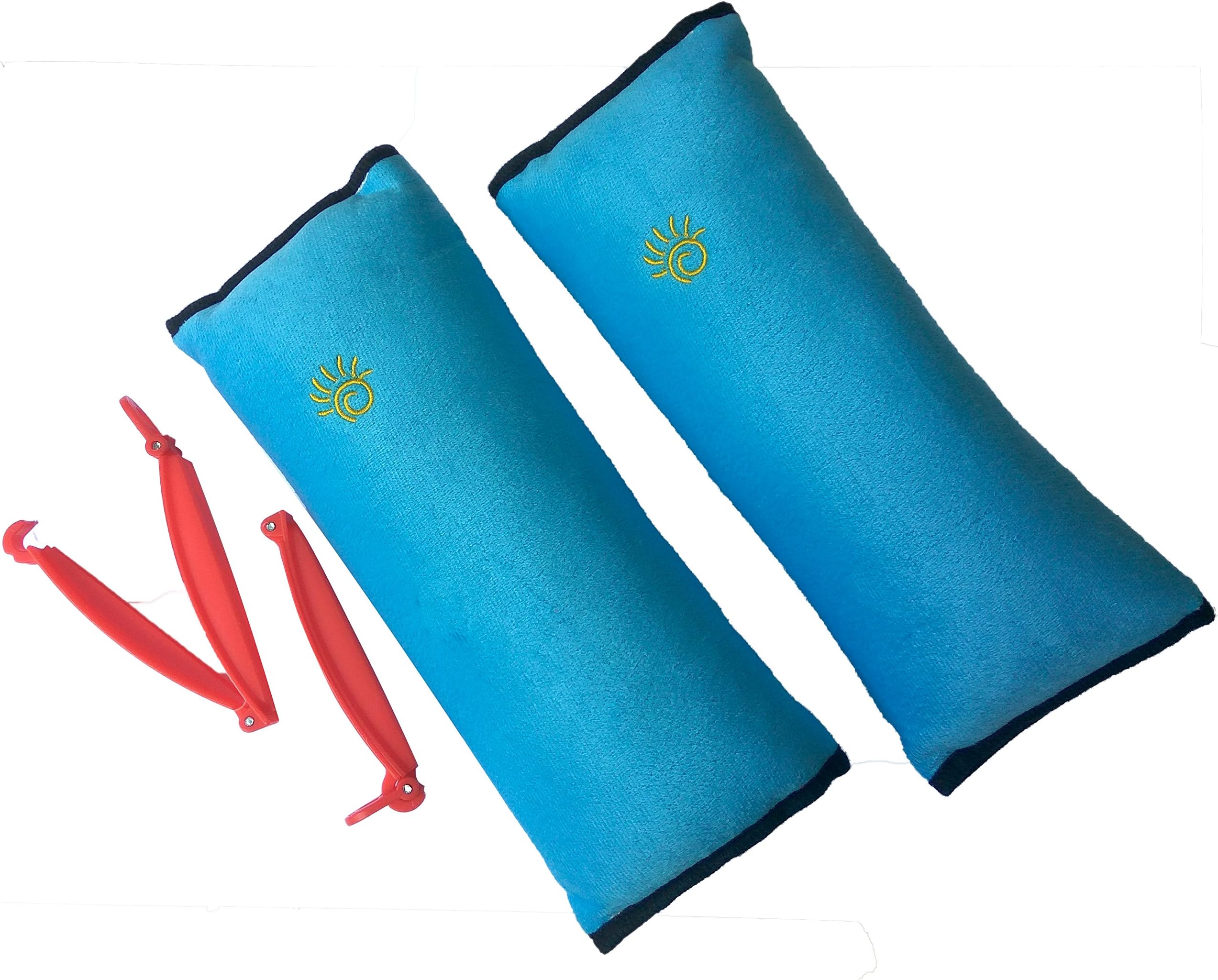 2 Car Seat Belt Pillows for Kids with 2 Seatbelt Clip - Headrest Neck Support Pads - Washable Covers - Adjust Vehicle Seat Belt Cushion for Children