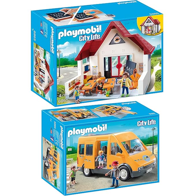 Playmobil 6865 + 6866 City Life 2er Set - Schulhaus und Schulbus
