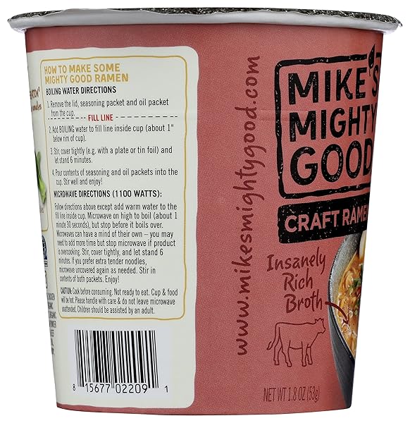MIKE’S MIGHTY GOOD SPICY BEEF BONE BROTH RAMEN CUP (PACK OF 6) – 10G PROTEIN INSTANT RAMEN NOODLES – ORGANIC STEAMED, NON-GMO, PALM OIL-FREE – RICH TASTING, NO ARTIFICIAL FLAVORS
