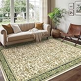 GarveeHome 8x10 Washable Area Rugs for Living Room, Boho Vintage Large Rug for Bedroom Soft Non Slip Low Pile Indoor Stain Resistance Throw Carpet for Dining Room Office Light Green