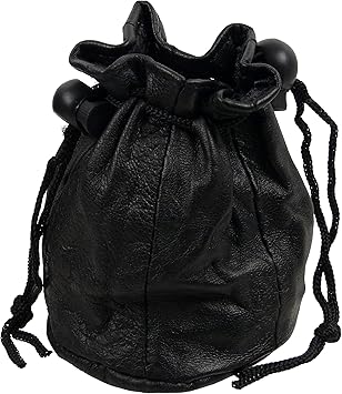 black leather drawstring bag