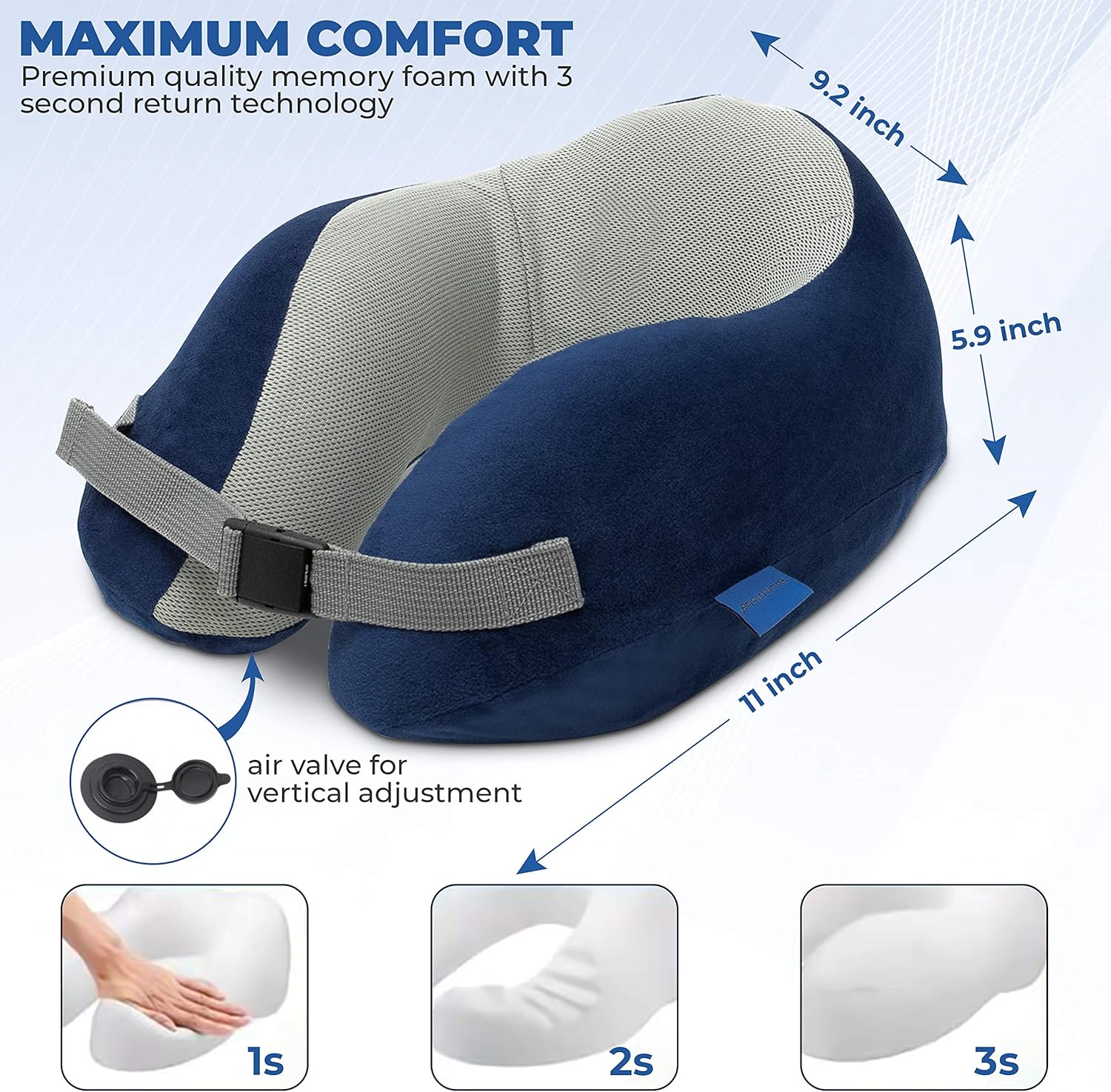 SWEET SIESTA - New AIR Feature - Memory Foam Travel Pillow with Vertical Adjustment - Travel Pillow - Support Travel Neck Pillow - Long Flight Airplane Pillow - Best Travel Pillows for Airplanes: Kitchen & Dining