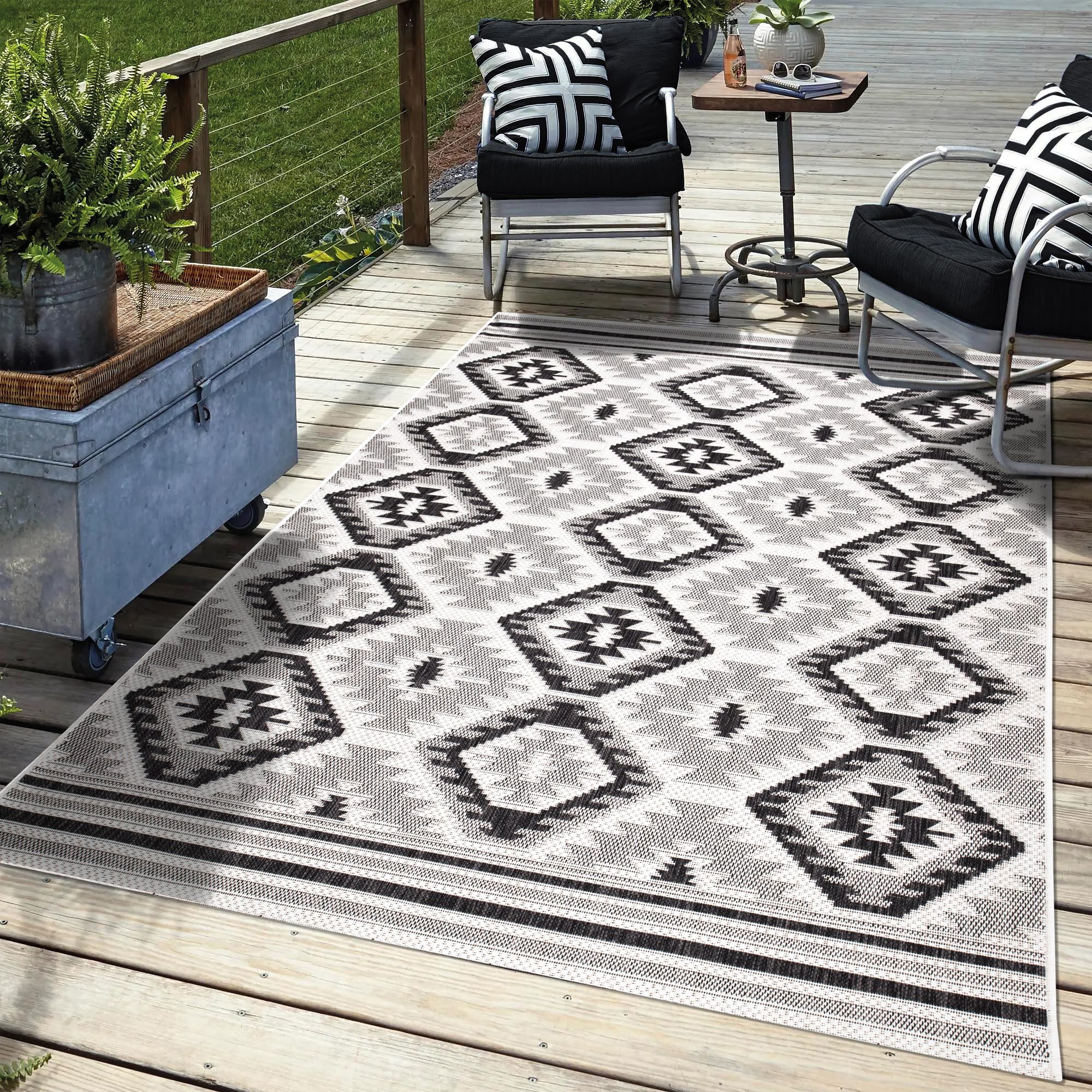 Keen Home Design Outdoor Rug - 5x8 Washable Indoor/Outdoor Rug for Patio, Balcony, Kitchen, Garden, Beach, Deck and Porch. Size: 5'1" x 7'7" Image