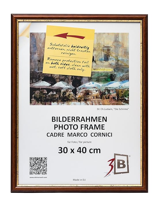 3-B Bilderrahmen BARI RUSTIKAL - dunkel braun – 30x40 cm - Holzrahmen, Fotorahmen, Portraitrahmen mit Plexiglas