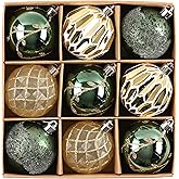 DecorbyHannah Christmas Tree Ornaments, 9ct 2.36 inches Emerald Green Gold Christmas Ornaments for Tree Decorations, Shatterproof Plastic Hanging Ball Bulk for Xmas Home Indoor Party Table Decor