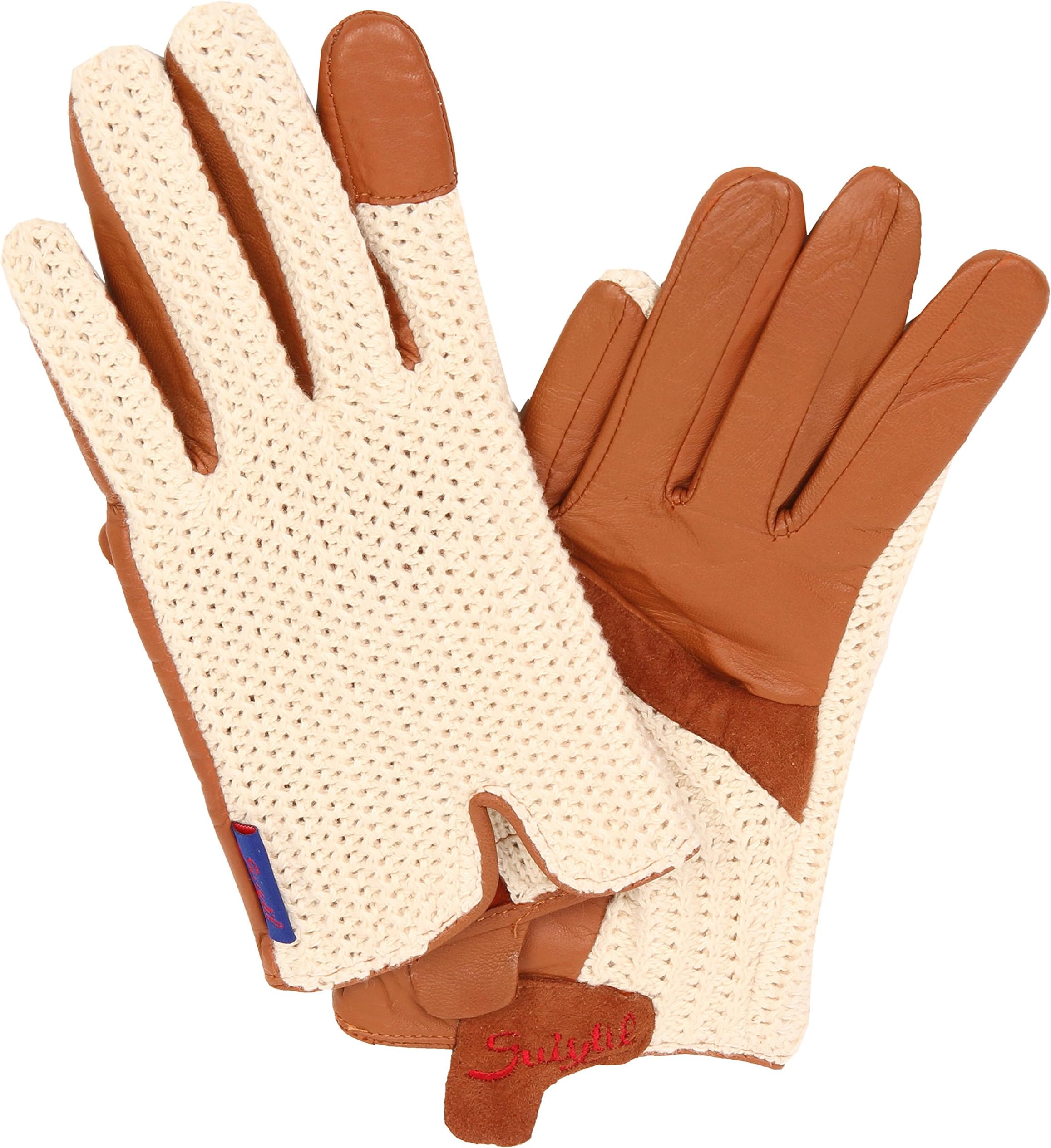 Suixtil Men's Grand Prix Cognac Race Leather And Stringback Cotton Driving Gloves