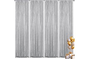 Yblut Silver Sequin Backdrop Curtain 4 Pieces 2FTx8FT Glitter Photography Backdrop for Party Wedding Birthday Christmas Decorations