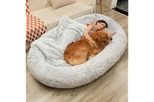 DMTINTA Human Dog Bed 75" L * 50" W * 14" Th Dog Beds for Large Dogs Giant Dog Bed Human Size Dog Bed for People 30D Sponge Bean Bag Bed Detachable Grey