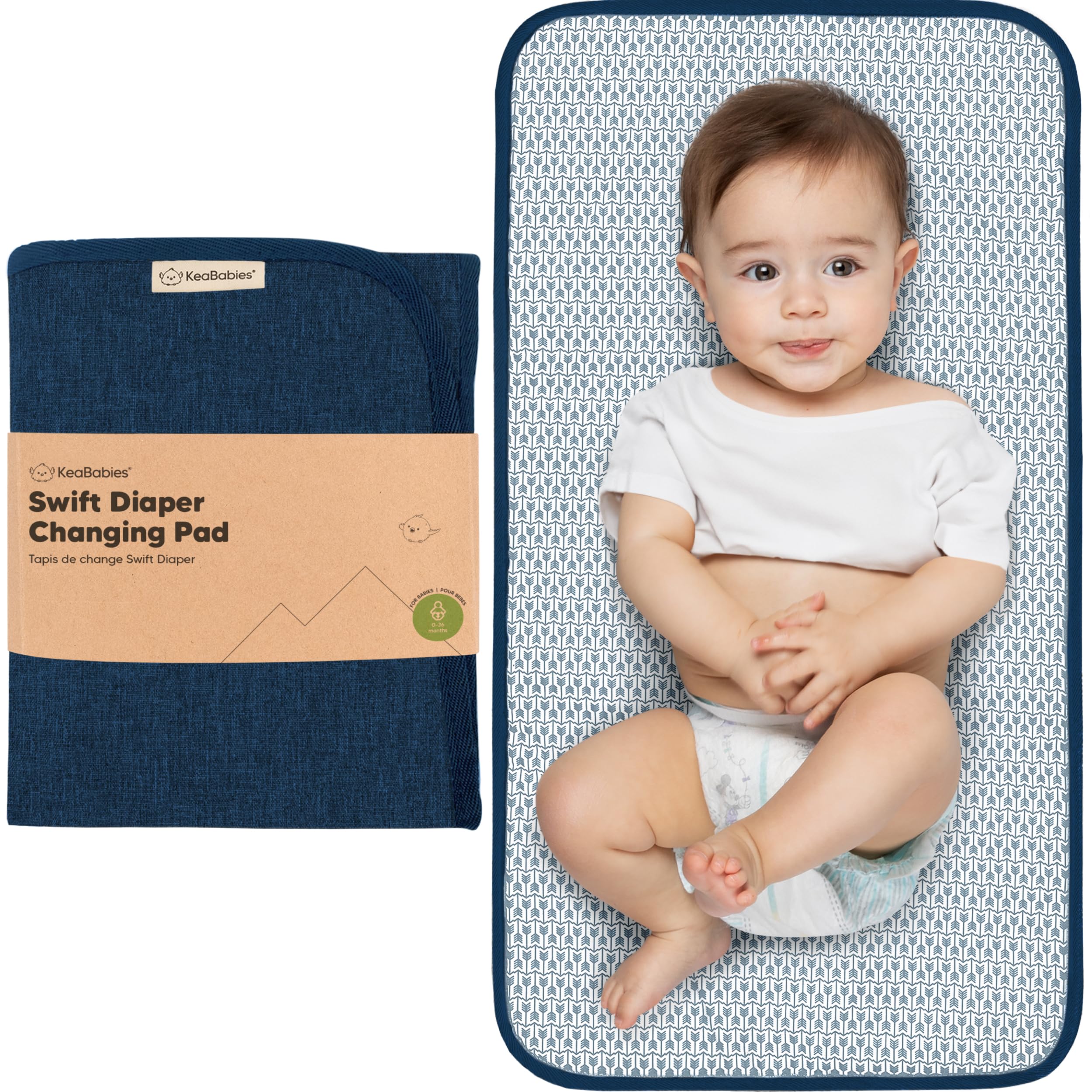 Photo 1 of KeaBabies Portable Diaper Changing Pad, Easy Wipe Clean - Foldable Waterproof Baby Changing Mat for Diaper Bag, Compact, Lightweight, 25x13 Newborn, Infant, Baby Changer Travel Essential (Navy Blue)