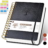 Lined Spiral Notebook Journal, 300 Pages Hardcover Leather Journals for Women Men, A5 College Ruled Notebooks, 100 GSM Thick Paper, Spiral Bound Journaling for Writing Work School 5.75"×8.38", Black