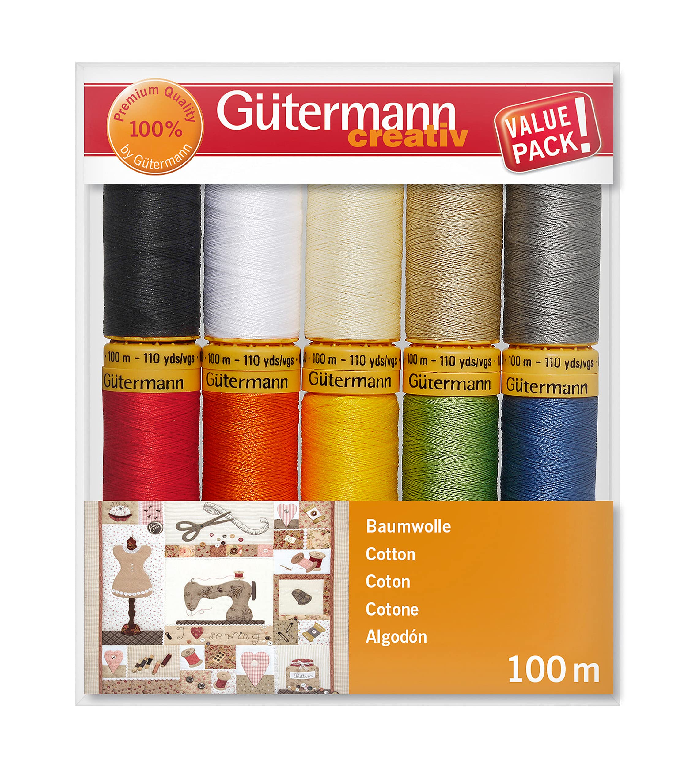 Gütermann Creativ 10 Reels of 100% Cotton, Multi-Coloured