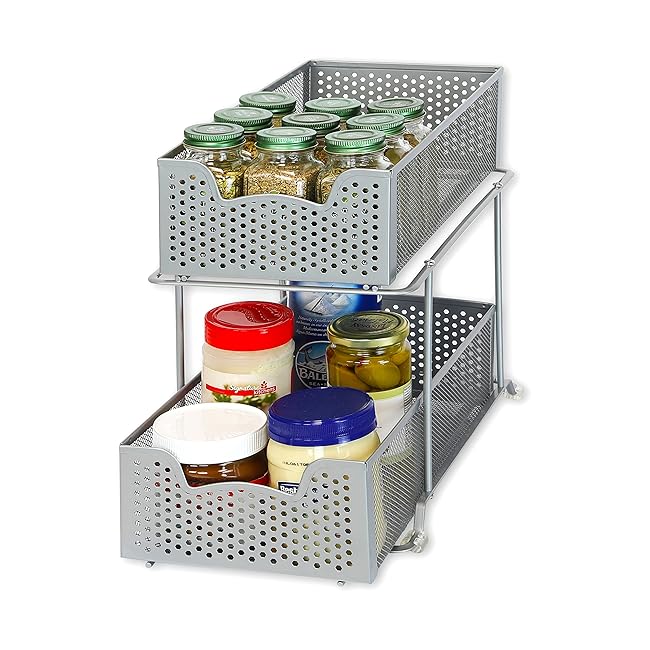 SimpleHouseware 2 Tier Sliding Cabinet Basket ...