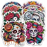 Sugar Skull Sticker 8 Pcs (Large Size) Vinyl Stickers Laptop Waterproof Decal for Car Bumper Water Bottle Notebook Luggage Window Party Birthday Decorations - Size 4 Inches