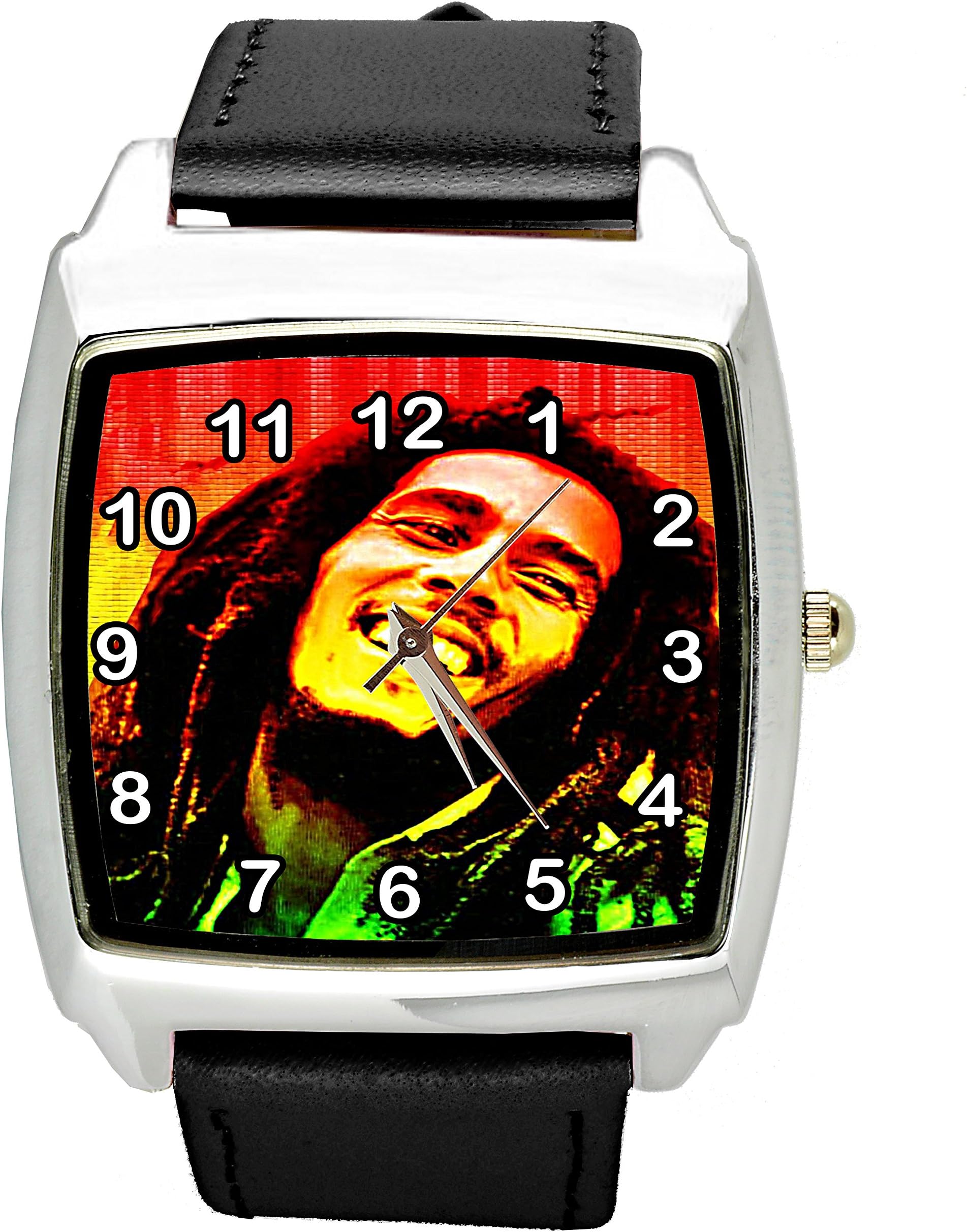 TAPORT Bob Marley Quartz Square Watch Real Leather Band E2 + Spare Battery + Gift Bag