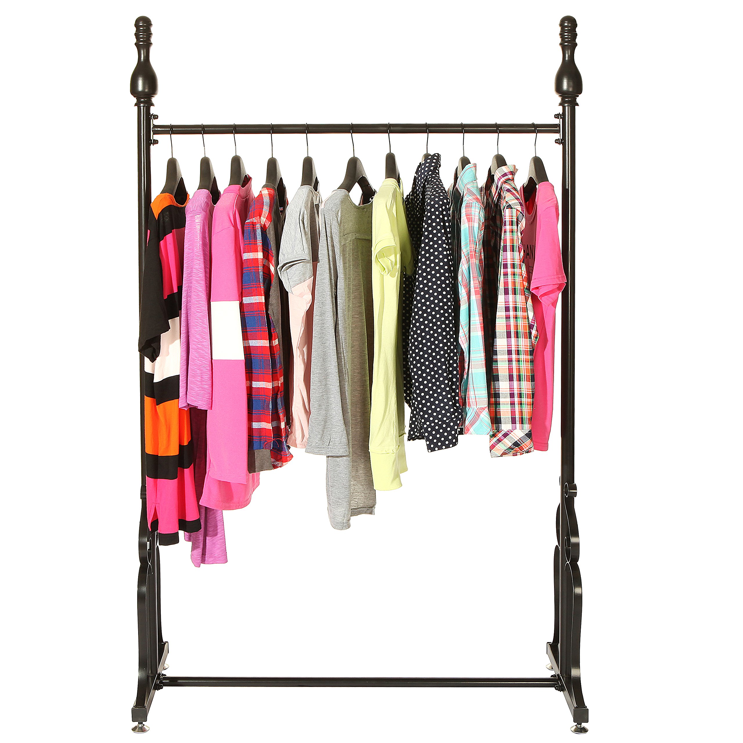 Decorative Freestanding Black Metal Single Rod Garment Storage Rack / Retail Clothing Display