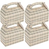 Bio Tek 9.5 x 5 x 5 Inch Gable Boxes For Party Favor, 25 Attractive Gift Boxes - Built-In Handle, Plaid Pattern, Paper Barn Boxes, Disposable, For Parties