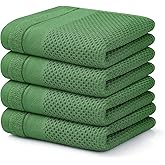 Homaxy 100% Cotton Waffle Weave Kitchen Towels, 13 x 28 Inches Super Absorbent and Machine Washable Dish Towels for Drying Dishes, 4-Packs, Grass Green