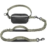 iYoShop Hands Free Dog Leash with Zipper Pouch, Large, Military Green | Waist Leash, Dual Padded Handles, Shock-Absorbing Bungee, Adjustable Waist Belt, Walking and Running
