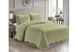 KIDS ZONE HOME COLLECTION Home Collection 3 Piece Over Size Embossed Solid Color Coverlet Bedspread New # Veronica (Sage Green, King/California King)