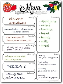 Magnetic Menu Dry Erase Weekly Meal 