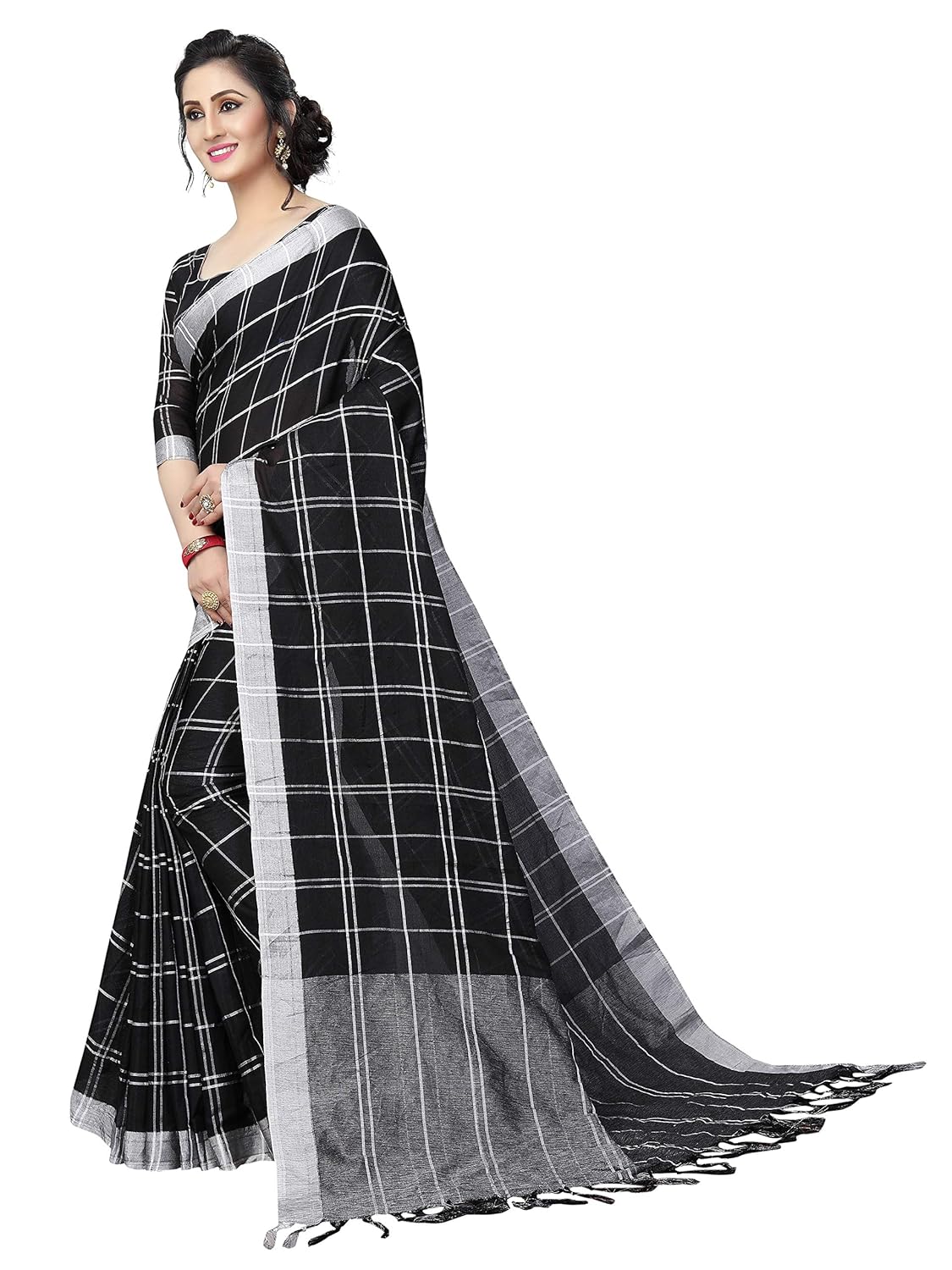 perfectblue women's linen saree with blouse piece (linenmaxvariation)